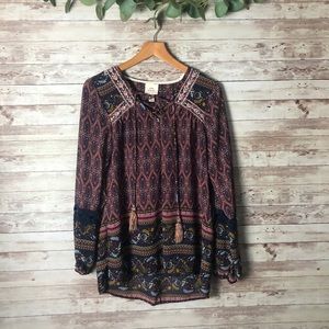 Knox Rose tassel patterned blouse size small